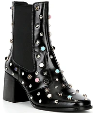 Cecelia New York Whistle Studded Leather Block Heel Booties