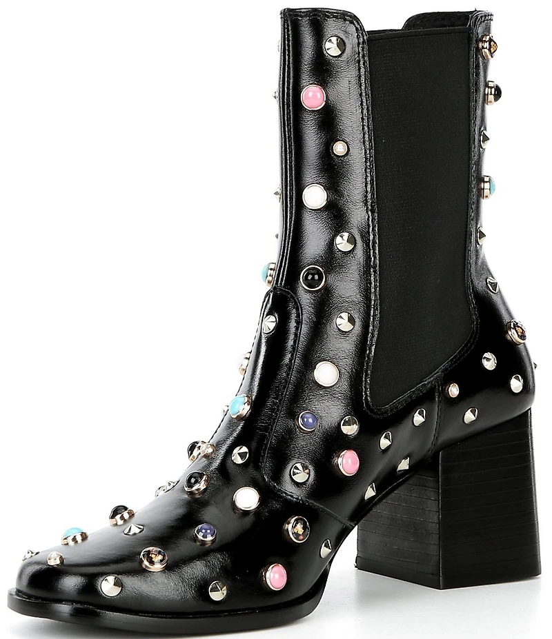 Cecelia New York Whistle Studded Leather Block Heel Booties
