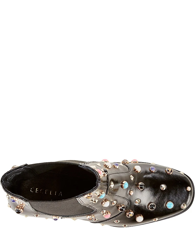 Cecelia New York Whistle Studded Leather Block Heel Booties