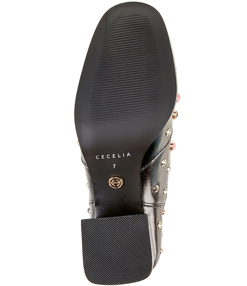 Cecelia New York Whistle Studded Leather Block Heel Booties