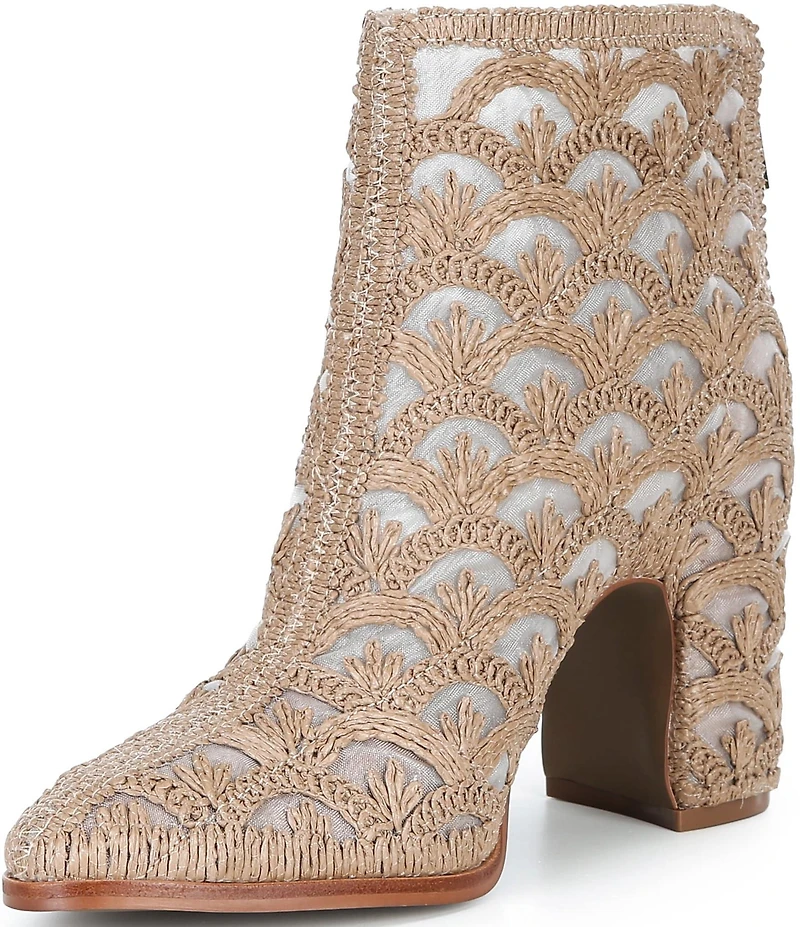 Cecelia New York Woven Detail & Mesh Block Heel Booties
