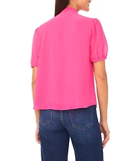 CeCeTie Neck Short Puff Sleeve Blouse