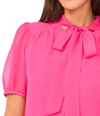 CeCeTie Neck Short Puff Sleeve Blouse