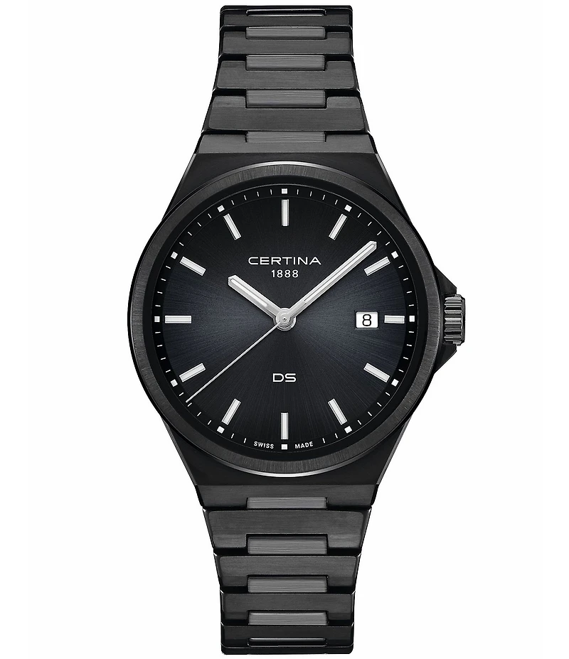 Certina Men's DS-7 Quartz Analog Black Tone Stainless Steel Bracelet Watch
