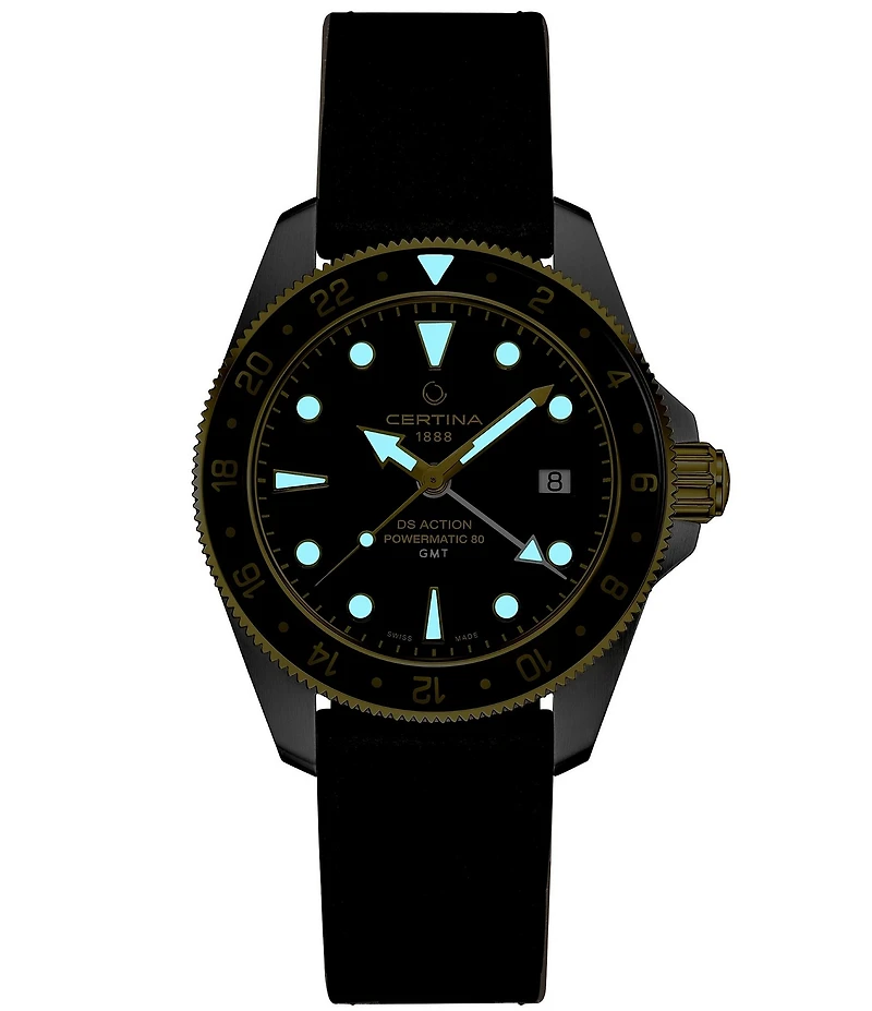 Certina Men's Ds Action GMT Powermatic 80 Automatic Leather Strap Watch