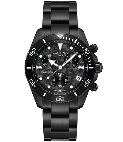 Certina Men's DS Action Quartz Chronograph Black Tone Stainless Steel Bracelet Watch