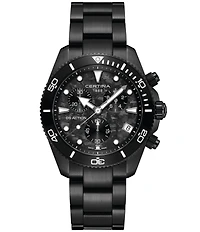 Certina Men's DS Action Quartz Chronograph Black Tone Stainless Steel Bracelet Watch