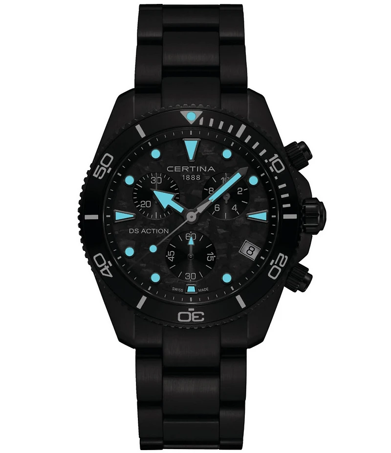Certina Men's DS Action Quartz Chronograph Black Tone Stainless Steel Bracelet Watch