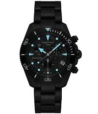 Certina Men's DS Action Quartz Chronograph Black Tone Stainless Steel Bracelet Watch