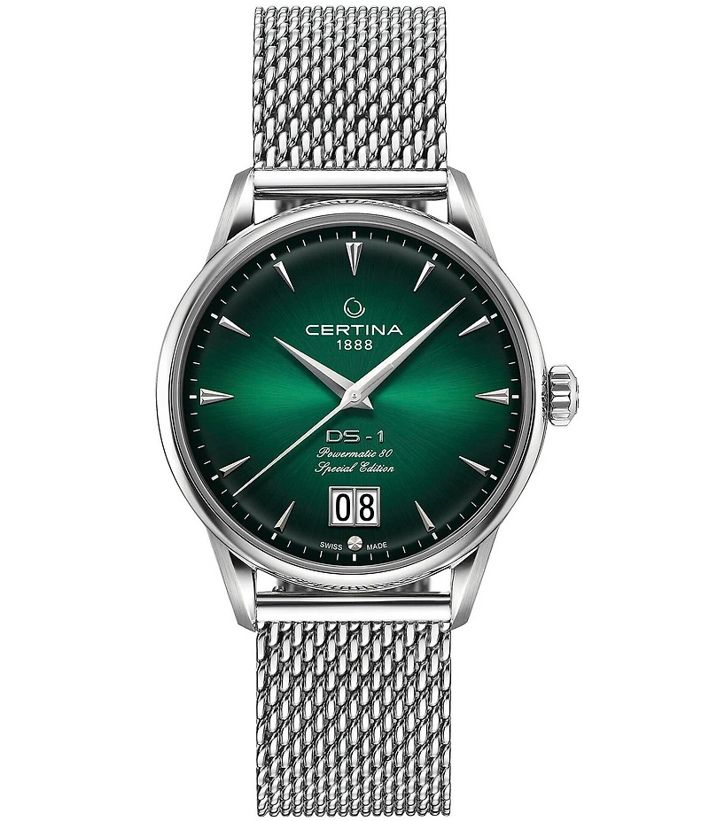 Certina Men's DS Big Date Powermatic Automatic Stainless Steel Mesh Bracelet Watch