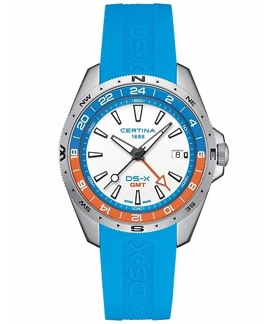 Certina Men's DS-X GMT Quartz Analog Rubber Strap Watch