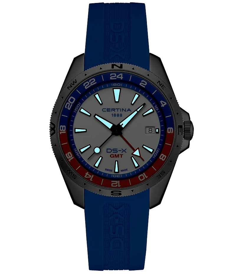 Certina Men's DS-X GMT Quartz Analog Rubber Strap Watch