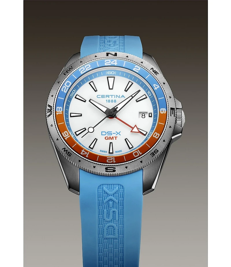 Certina Men's DS-X GMT Quartz Analog Rubber Strap Watch