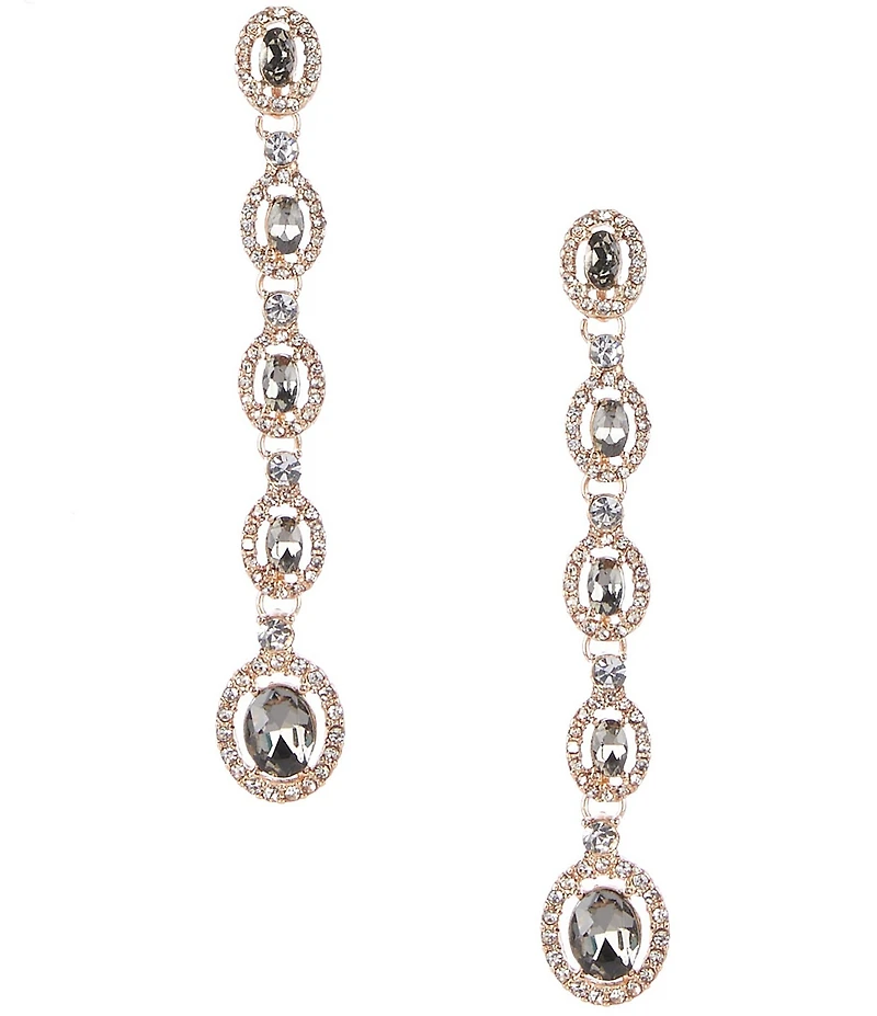 Cezanne Black Diamond Oval Crystal Pave Halo Linear Earrings