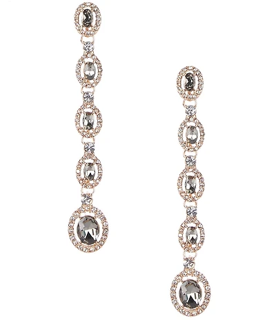 Cezanne Black Diamond Oval Crystal Pave Halo Linear Earrings