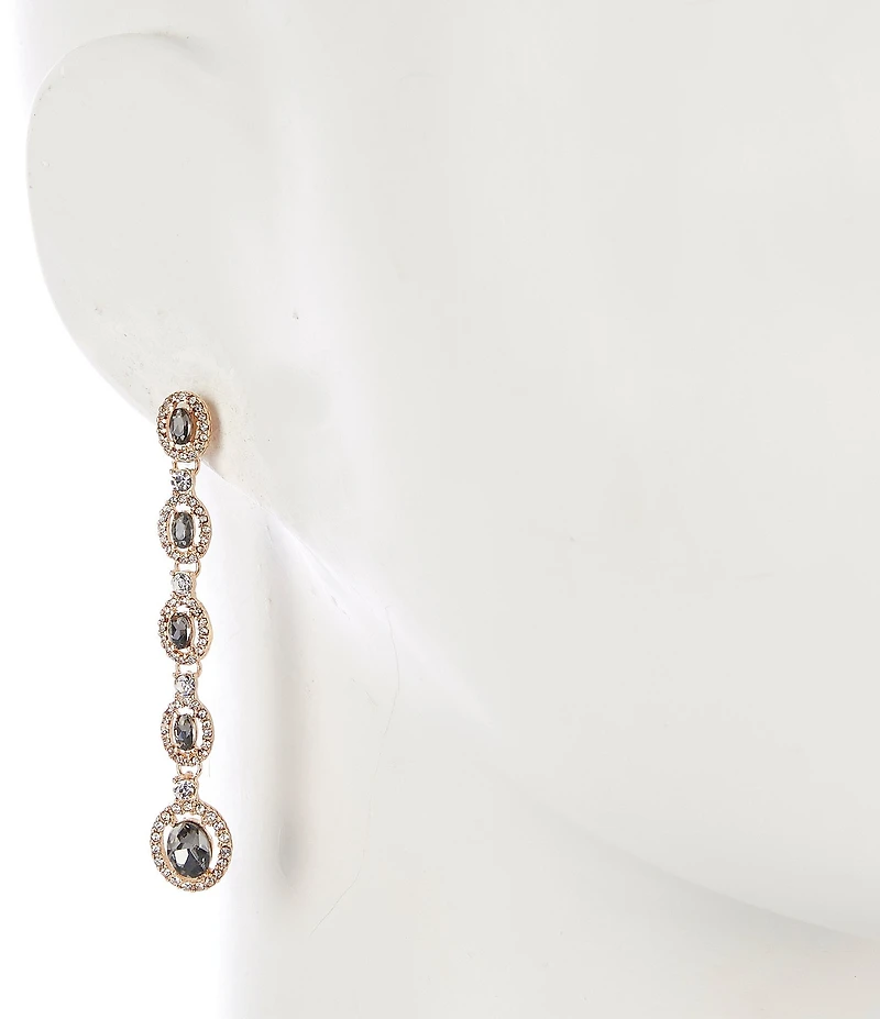 Cezanne Black Diamond Oval Crystal Pave Halo Linear Earrings