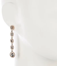 Cezanne Black Diamond Oval Crystal Pave Halo Linear Earrings