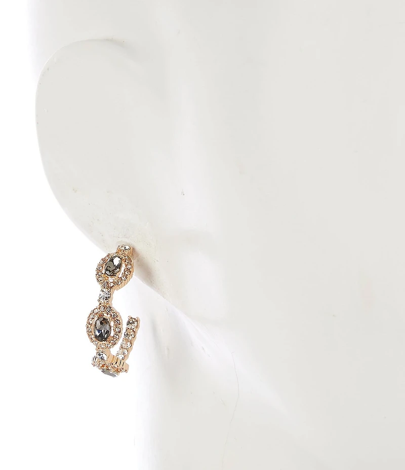 Cezanne Black Diamond Oval Stone Crystal Pave Halo Hoop Earrings
