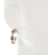 Cezanne Black Diamond Oval Stone Crystal Pave Halo Hoop Earrings