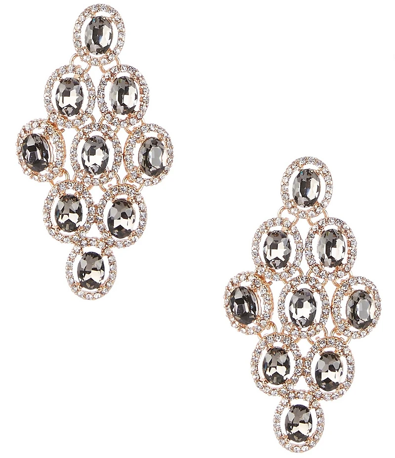 Cezanne Black Diamond Oval with Crystal Pave Kite Drop Earrings