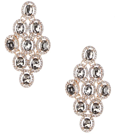 Cezanne Black Diamond Oval with Crystal Pave Kite Drop Earrings