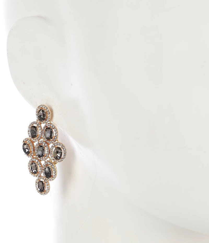 Cezanne Black Diamond Oval with Crystal Pave Kite Drop Earrings
