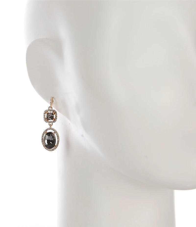 Cezanne Black Diamond Stone Crystal Pave Halo Drop Earrings