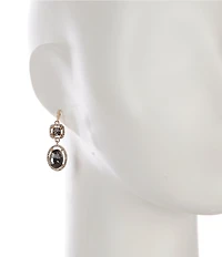 Cezanne Black Diamond Stone Crystal Pave Halo Drop Earrings