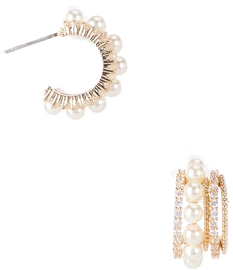 Cezanne C by Cezanne CZ and Pearl Hoop Earrings