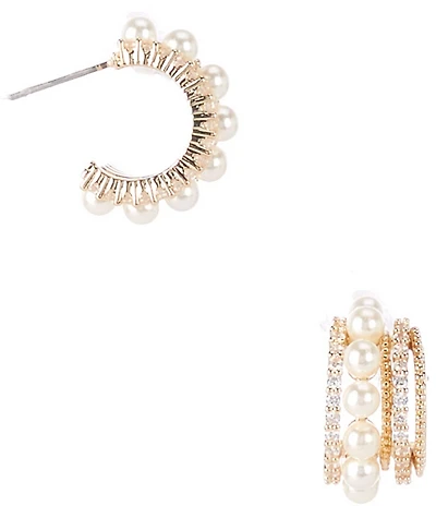 Cezanne C by Cezanne CZ and Pearl Hoop Earrings