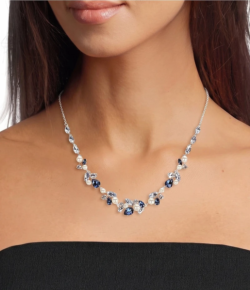 Cezanne Cluster Blue Stone and Pearl Collar Necklace
