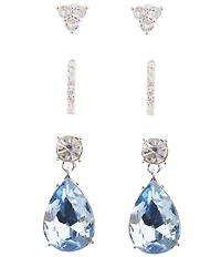 Cezanne Crystal CZ & Light Denim Stone Multi Earring Trio Set