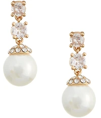 Cezanne Crystal CZ Graduating Round Stone Pearl Drop Earrings