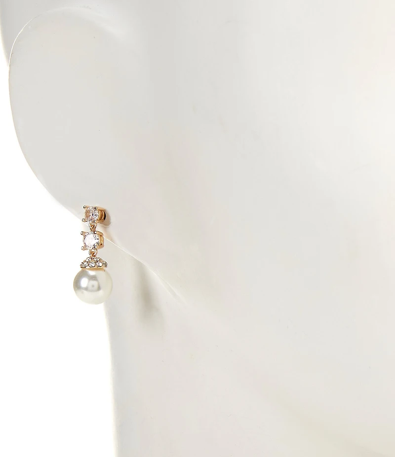 Cezanne Crystal CZ Graduating Round Stone Pearl Drop Earrings