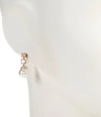 Cezanne Crystal CZ Graduating Round Stone Pearl Drop Earrings
