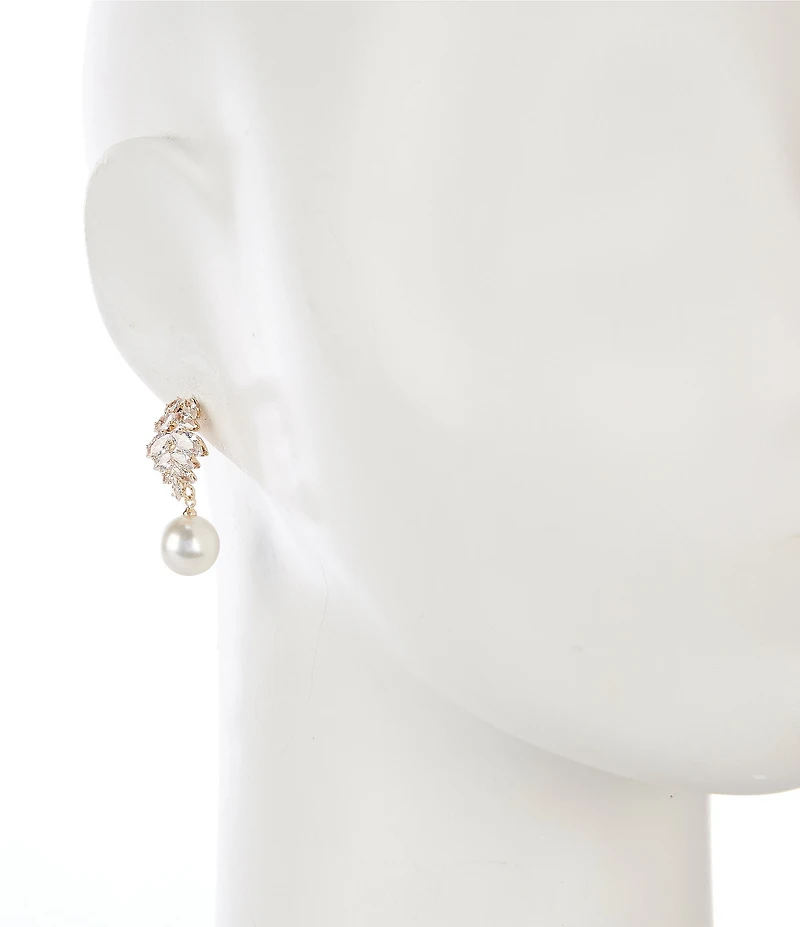 Cezanne Crystal CZ Navette Stone Cluster Pearl Drop Earrings