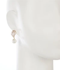 Cezanne Crystal CZ Navette Stone Cluster Pearl Drop Earrings