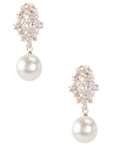 Cezanne Crystal CZ Navette Stone Cluster Pearl Drop Earrings