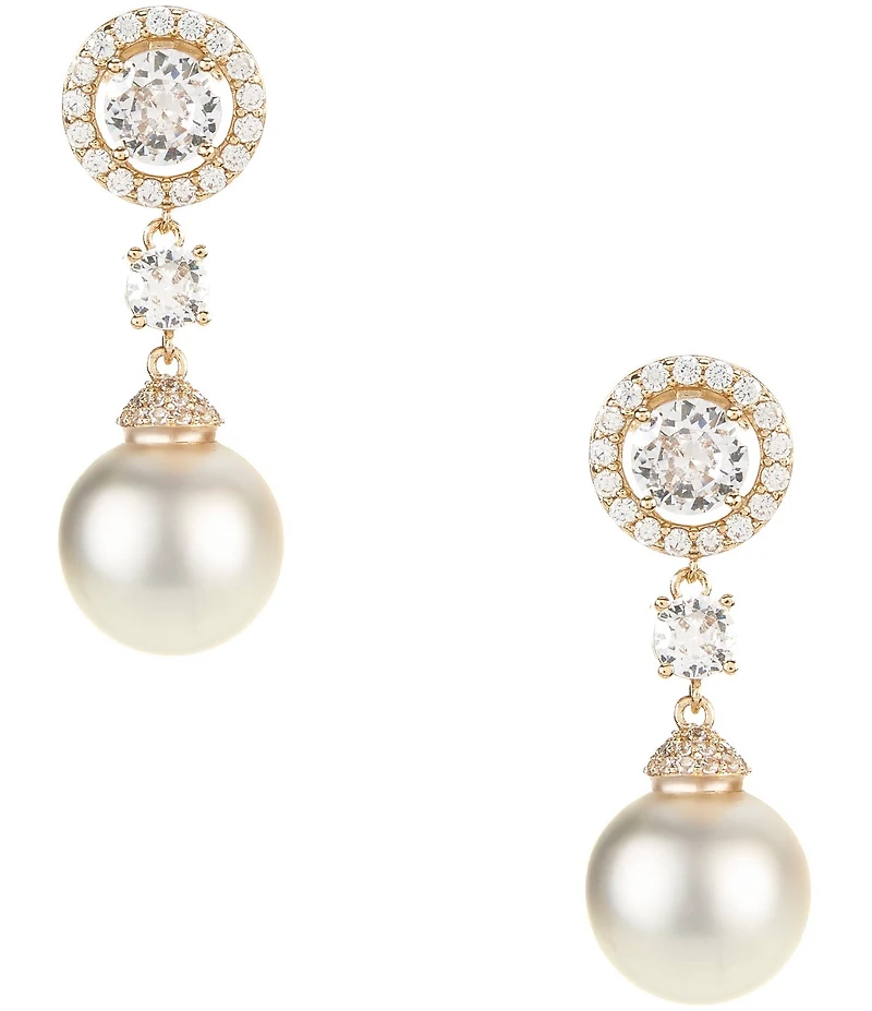 Cezanne Crystal CZ Pave Short Linear Pearl Drop Earrings