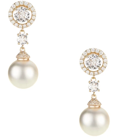 Cezanne Crystal CZ Pave Short Linear Pearl Drop Earrings