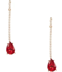 Cezanne Crystal CZ Pave Stick Siam Teardrop Stone Linear Earrings