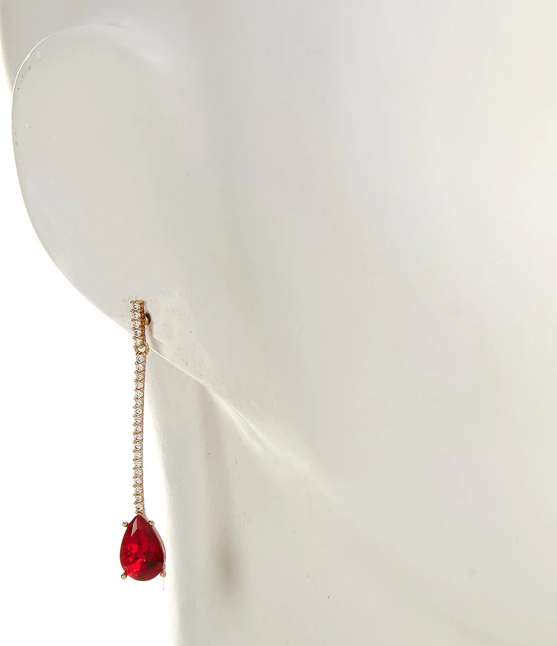 Cezanne Crystal CZ Pave Stick Siam Teardrop Stone Linear Earrings