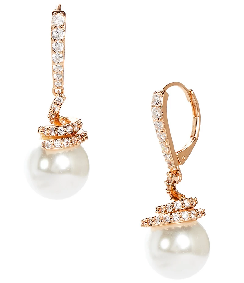 Cezanne Crystal CZ Pave Swirl Pearl Drop Earrings