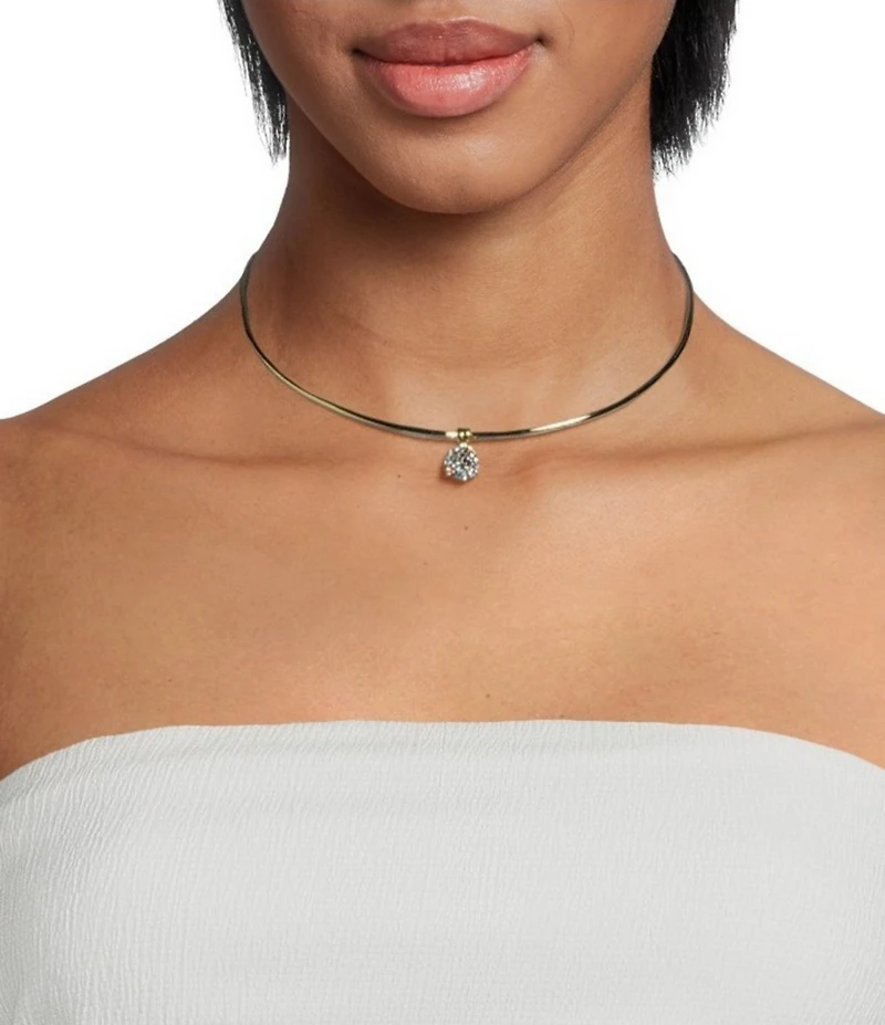 Cezanne Crystal CZ Round Stone Charm Drop Wire Collar Necklace