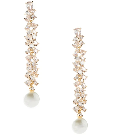 Cezanne Crystal CZ Stone Linear Pearl Drop Earrings
