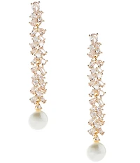 Cezanne Crystal CZ Stone Linear Pearl Drop Earrings
