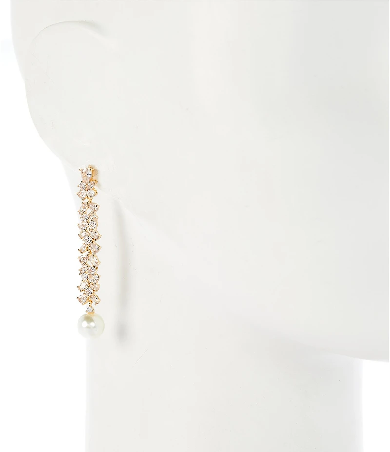 Cezanne Crystal CZ Stone Linear Pearl Drop Earrings
