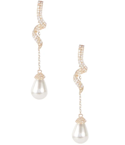 Cezanne Crystal CZ Swirl Metal Pearl Teardrop Linear Earrings