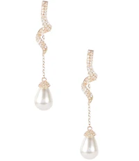 Cezanne Crystal CZ Swirl Metal Pearl Teardrop Linear Earrings