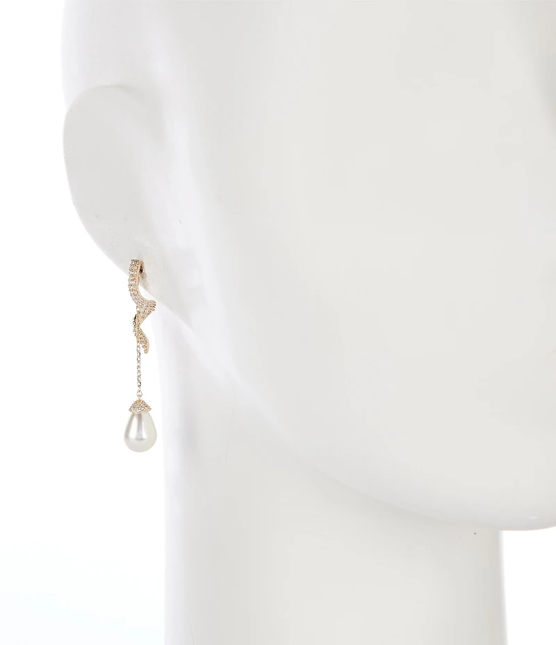 Cezanne Crystal CZ Swirl Metal Pearl Teardrop Linear Earrings